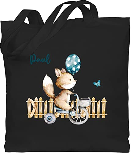 Baumwolltasche - Tiere - Süßer Fuchs Kinder - Unisize - Schwarz - jutebeutel stoffbeutel kindergarten personalisierte geschenke personalisieren beutel stofftasche wechselbeutel kita tier