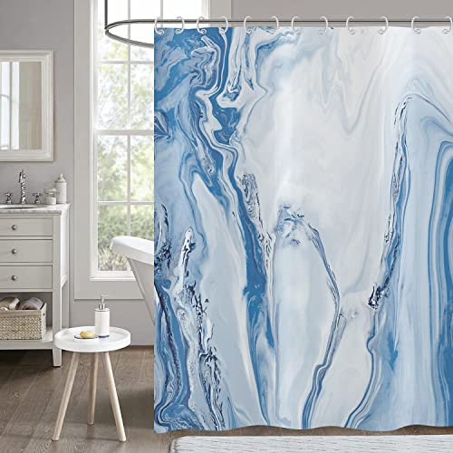 Hnmdmyi Duschvorhang Marmor 180x180, Blau und Weiß Duschvorhänge Abstrakte Flüssige Wellen Moderne Luxus Kunst Dekorative Badewanne Vorhang Wasserdicht Polyester Stoff Waschbar Badevorhang mit Haken