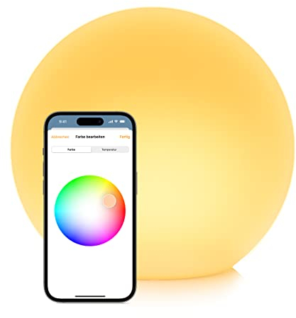 Eve Flare (Apple Home) – Tragbare smarte LED-Kugelleuchte, wasserbeständig, weißes & farbiges Licht, 90 lm, Ø 25 cm, dimmbar, keine Bridge nötig, Bluetooth & Thread, App-Steuerung