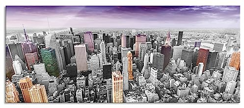 Pixxprint Glasbild Panorama, Wandbild aus Echtglas, Skyline New York, 100x40 cm, inkl. Aufhängung und Abstandshalter