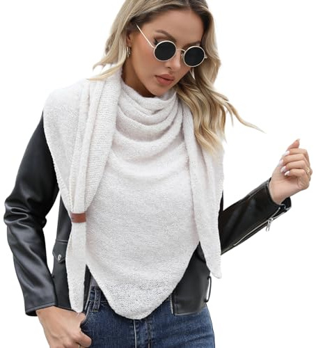 Vijamiy Écharpe Femme Foulard Automne Hiver Triangle Chaude Multifonctionnelle Châle avec Boucle en Cuir Souple Confortable 200x80cm