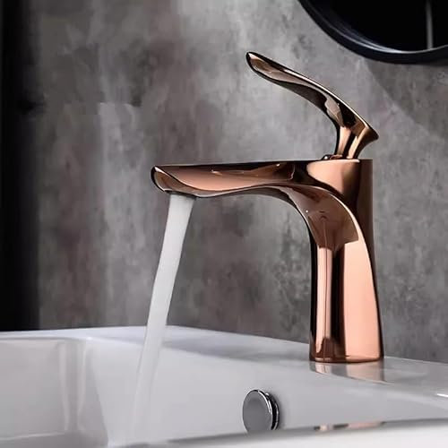Badrum handfat kran, roséguld badrumskranar handfat kran handfat blandare kran varm & kall däckmonterad toalettrana vattenkran (färg: Kort rosguld)