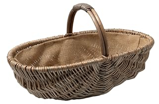 Arthur Cameron Light Grey Oval Lined Wicker Trug Basket with Handle (Small)