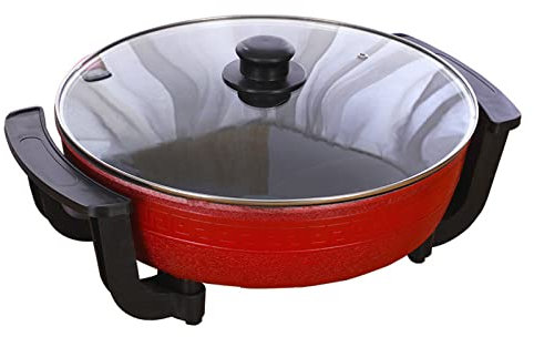 Hot Pot Shabu Pentola elettrica con coperchio antiaderente doppia pentola elettrica multifunzione a induzione strumento di cottura rosso zuppa cucina 2 camere Ø 30 cm + coperchio 6 l