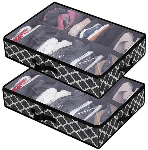 RYJYQYX Unterbett Aufbewahrungsbox Foldable für Schuhe Aufbewahrung, Unterbettkommode mit transparenter Deckel, Aufbewahrungsbox Unter Bett für Schuhe,Kleidung,Stiefel,Spielzeug,Taschen,A-2Pcs