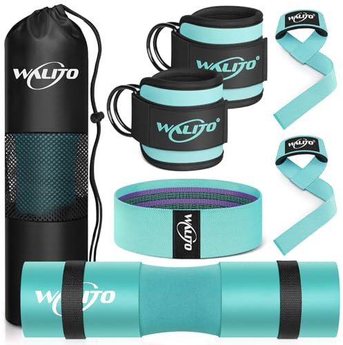WALITO 8Pcs Barbell Pad Set for Hip Thrust - Squat Pad,Gym Accessories for Women with Bar Bad,Bench Press, with Gym Ankle Straps,Resistance Bands for Working Out,Lifting Strap,Carry Bag