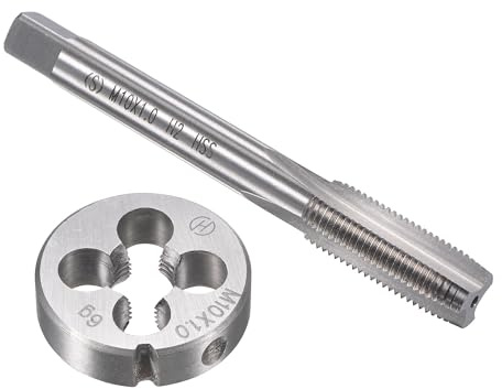 TOP-VIGOR Set di maschi e matrici metriche M10 x 1 mm, filettatura a macchina con filiera rotonda, kit di maschi e matrici per fai da te, riparazione, taglio filettatura esterna ed interna