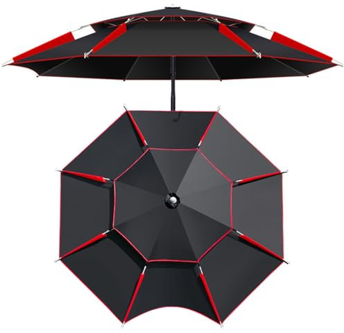 Strandsonnenschirm Windschutz Fishing Angelschirm Groß Regenschirm UPF 50+ Gartenschirm mit Erdspieß und Trage-Tasche Freien Campingschirm(Black red,200cm)