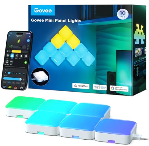 Govee Mini Panel Lights, RGBIC LED Wall Panels, Smart DIY Cube Wall Light, Works with Matter, Alexa, Google Assistant, Sync with Music, Square Lights for Gaming Room, Bedroom, Living Room, 10 Pack