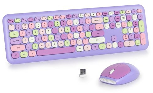 SOLIDEE Buntes kabellose Tastatur und Maus-Kombination,2.4GHz Retro Schreibmaschine Tastatur,104 Tasten in voller mit Ziffernblock,Leise membran Tastatur(Amerikanisch QWERTY)(Purple)