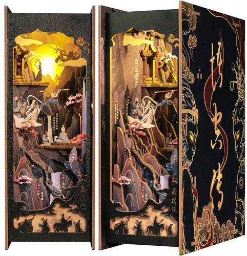 Fsolis Book Nook - Puzzle 3D Creativo per Libri con Istruzioni intuitive, Case delle bambole con LED, Giovani(The Legend of WU KONG)