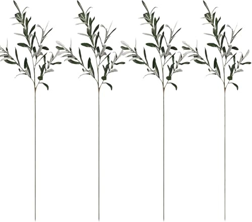 Tomotato Tallo artificial de oliva, 4 piezas de ramas de olivo artificiales, jarrones, tallos de relleno falso, ramitas de seda para sala de estar, hogar, centros de mesa de boda
