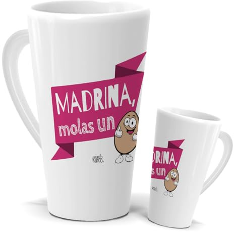 Taza Madrina | Taza Cónica Gigante de medio litro | Taza Madrina Molas Un Huevo | Regalo Original Persona Especial | Frases Divertidas Cumpleaños | Idea de Regalo Navidad | Taza de Café y Té
