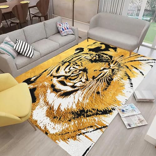 3D Gedruckt Bettvorleger rutschfeste Area Teppich, Wildtier-Tiger 3D Optische Illusion Teppiche Weich Flanell Bodenteppich Wohnzimmer Schlafzimmer Throw Runner Teppiche Low Profile Türmatt-9886810802