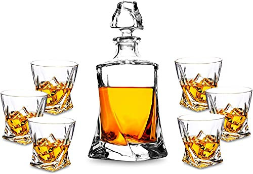 Carafe à vin, verres en cristal sans plomb, ensemble de carafes à whisky 7 pièces, carafe à whisky de 800 Ml avec verres 6X300 Ml
