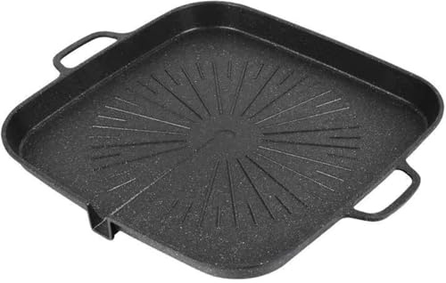 ANQIA Korean Style 12.6in Grill Pan Non-stick Maifan Coated Smokeless Griddle Pan Compatible for Induction, Gas Stove, Electric Cooktop Stovetop Plate Indoor or Outdoor BBQ (Square)