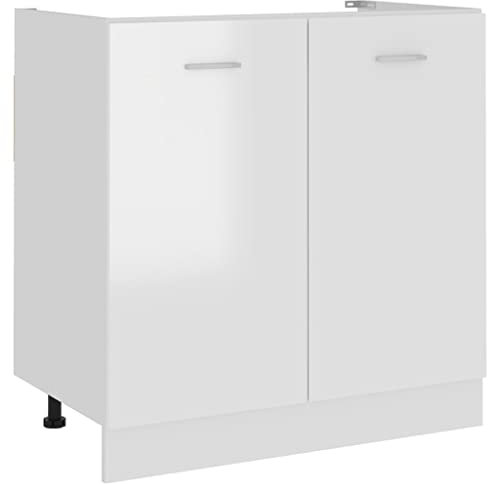 WIFESE Spülenunterschrank mit Tür Küchenzeile Sideboard Geräumiger Küchenschrank mit Viel Stauraum Küchenmöbel Aufbewahrungsschrank Hochglanz-Weiß 80x46x81,5 cm Holzwerkstoff
