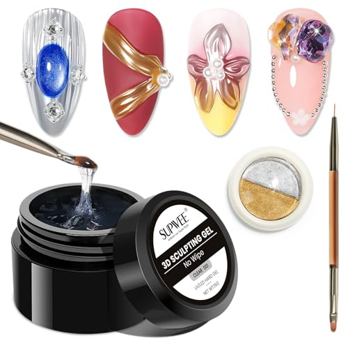 SUPWEE 3D Gel Nail Art, Halbfestes Skulpturgel Multifunktionell Klares Modelliergel für Nail Rhinestone Charms Glue Chrome Nail Powder Carving zum Selbermachen zu Hause