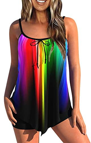 Tankini Maillot De Bain Femme 2 Pieces Taille Haute Tankini Grande Taille Grossesse Amincissant Maillot De Bain Shorty Ensemble Push Up Bikini Ete Marque Pas Cher Swimwear Multicolore L