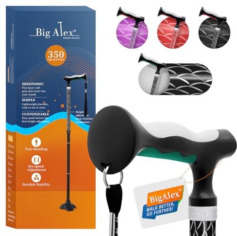 BigAlex Gehstock Klappbar für Damen und Herren, Faltbare, Höhenverstellbare Gehstöcke für Senioren & Erwachsene Stabil, Stöcke mit Rutschfester Quad-Basis, Eleganter Stock für Aufstehhilfe, Gehhilfe