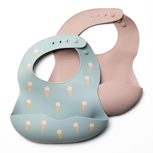 Kindsgard Silikon Lätzchen „silbibly“ – 2er Set Babylätzchen mit Auffangschale – weich, BPA-frei, verstellbar – abwaschbar & spülmaschinenfest – für Babys & Kleinkinder ab 6 Monaten (Rosa & Mint)