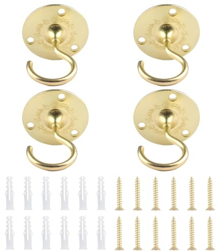 INCREWAY 4PCS Vintage Gold Ceiling Hooks with Screws for Chandeliers, Hanging Plants, Lamps & Bird Feeders Antique Style Ceiling Mount Hooks