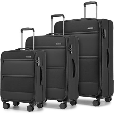 British Traveller 3-teiliges Kofferset Stoffkoffer TSA Schloss Erweiterbar