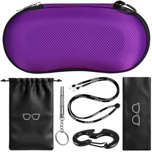 RayLove Brillenetui Hardcase, Stoßfeste Hartschalen Brillenbox mit Karabiner, Brillenputztuch, Schraubendreher & Mikrofaserbeutel für Damen Herren Sonnenbrillen