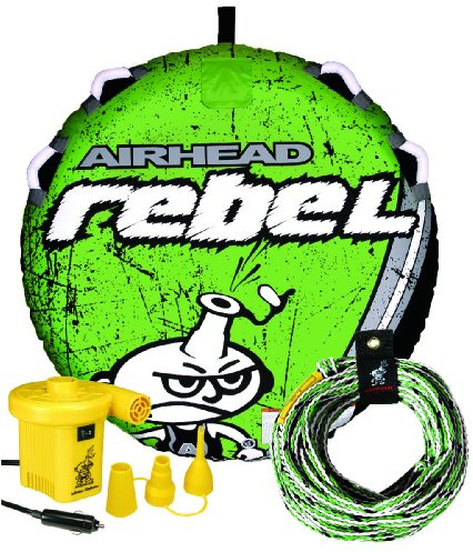 Airhead Rebel Towable Kit 1 Rider Tube with Rope And Pump, Kwik-Connect Tow, Double-Stitched Full Nylon Cover and Speed Safety Valve for Easy Inflating and Deflating