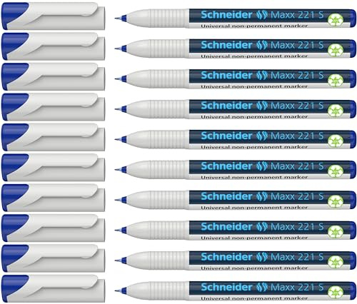 Schneider Maxx 221 S Universal-Marker (non-permanent, feucht abwischbar, 0,4 mm) 10er Packung blau
