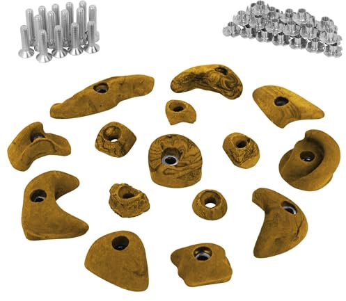 ALPIDEX 15 Klettergriffe mit Schrauben Einschlagmuttern Klettersteine Set | Bouldersteine, Bouldergriffe, Kletterwandbau, Spielturm, Trainingswand, wetterfest, Indoor, Outdoor, Klettern, Kinder