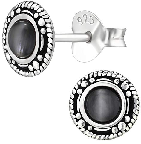 EYS JEWELRY Ohrringe Silber 925 Damen rund Ohrstecker oxidiert 7mm Vintage Schmuck Geschenke für Frauen im Schmucketui
