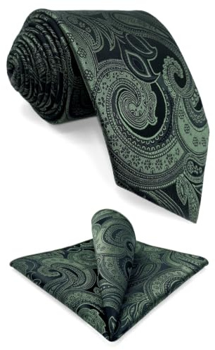 S&W SHLAX&WING Herren Krawatte Paisley Dark Grün Seide Lang