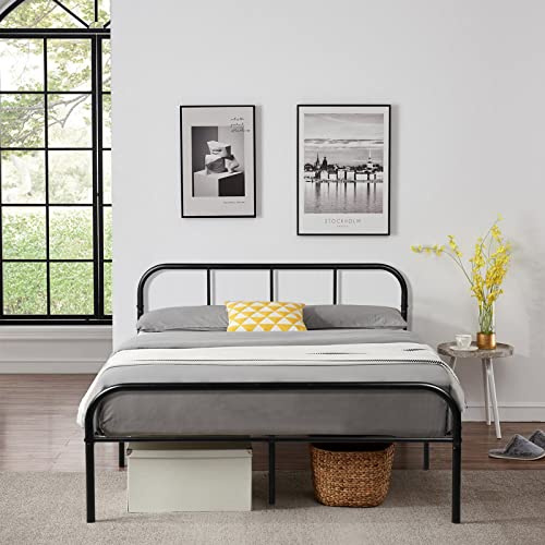 EGGREE - Marco de Cama matrimonial de Metal con cabecero y piecero para niños y Adultos, Marco de Cama Doble, Gracia Negro 140 x 190 cm