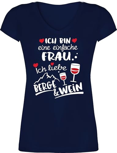 Shirtracer - T-Shirt Damen V Ausschnitt - Skiurlaub Apres Ski - Einfache Frau - Berge & Wein - weiß