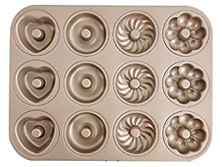 Stampo a Ciambelle a 12 Cavity, Ciambella per Cuocere la Pentola per Ciambella, Stampo Antiaderente per Ciambelle, Muffin, Cupcake, in Acciaio al Carbonio, 4 Forme, Oro