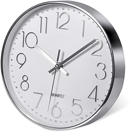 Delgeo Premium Silver Wall Clock, Wall Decoration, Modern Silent Wall Clock for Home Office Kitchen,25cm