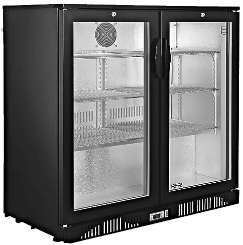 METRO Professional Refrigerador de bebidas GBC3002, metal/vidrio, 90 x 53 x 86.5cm, 198 L, enfriamiento por ventilación, 160 W, con cerradura, descongelación automática, iluminación LED (198 L, Negro)