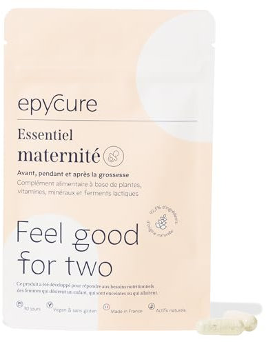 EPYCURE - Cure Essentiel Maternité - Croissance Tissus Maternels et Bien-Être - 100% Naturel - Vitamine B9, Camomille, Lactobacillus, Magnésium, Fer, Iode - 1 Mois - Vegan