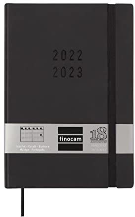 Finocam, Kalender 2022/2023, Mara, 18 Monate, Wochenansicht, Vertikal, Juli 2022, Dezember 2023 (18 Monate), Schwarz, Y10, 140 x 204 mm (DIN A5)