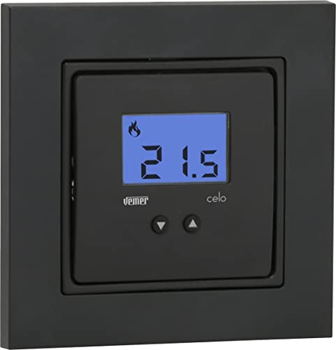 Vemer VE780301 CELO LCD INT - Termostato Elettronico da Incasso (2 Moduli), Compatibile con Scatole da Incasso Rotonde, Alimentazione 230V, Grigio Antracite/Bianco
