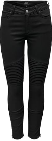 ONLY ONLBLUSH MW SK Zip Coat Jogg ANK Biker Jeans, Black, S/32 aux Femmes