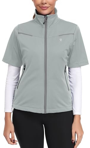 Little Donkey Andy Women's Short Sleeve Jacket Windproof Lightweight Vest for Golf Hiking Running Light Grey L