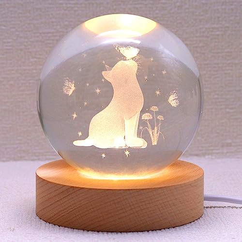 Ginsso Cat Gifts for Women: Crystal Ball Lamp with Wooden Base - Perfect for Cat Lovers