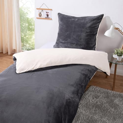 heimtexland Juego de ropa de cama reversible de franela de peluche, funda nórdica de invierno, suave y cálida, almohada de 80 x 80 cm, funda de edredón de 135 x 200 cm, tacto de cachemira, idea de