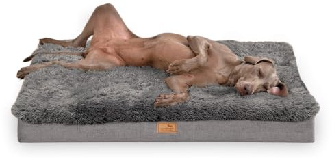 tierlando® Orthopädische Hundematratze Pablo Shaggy mit Rutschfester Unterseite - Bezug aus Langflor Plüsch und Rand in Melange-Optik - waschbar und gelenkschonend Größe: 150x100cm Farbe: 02 Graphit
