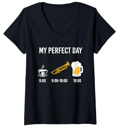 Damen My Perfect Day Trompete Kaffee Bier Trompetenspieler Musiker T-Shirt mit V-Ausschnitt