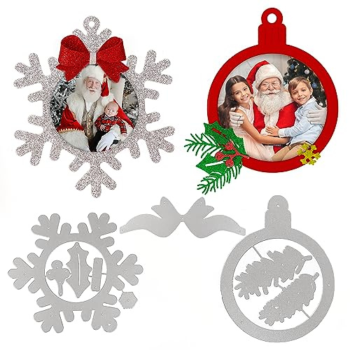 2Set Fustelle Cornice Foto Portafoto Fiocco di Neve Pallina di Natale Ciondoli Natalizi Decorazioni Albero di Natale Scrapbooking Biglietto d'auguri Goffratura Fai da Te
