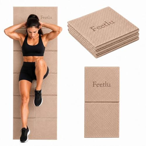 Feetlu Faltbare Yogamatte, 6 mm dick, leicht, rutschfest und einfach zu verstauen – perfekt für Reisen, Yoga, Pilates, Heimtraining und Bodenübungen