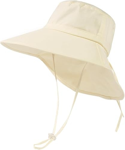 TOP-EX XL/XXL Chapeau de soleil en coton pour femme UPF 50+ avec protection solaire et protection pour le cou pour femme, bord large, chapeau d’été pliable pour le jardin, extérieur, beige, L
